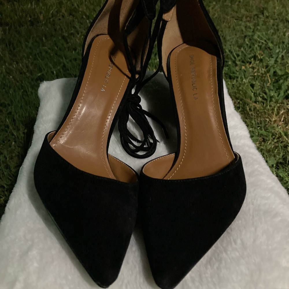 Shoe republica LA pumps suede black Size 9 Lace Up Wedge Heels